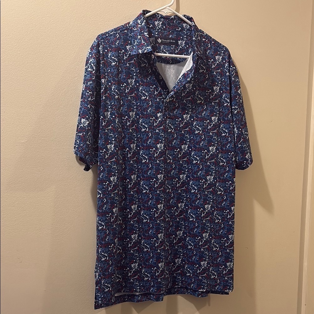 Donald Ross sportswear - Men's Blue Patterned polo golf Shirt- medium